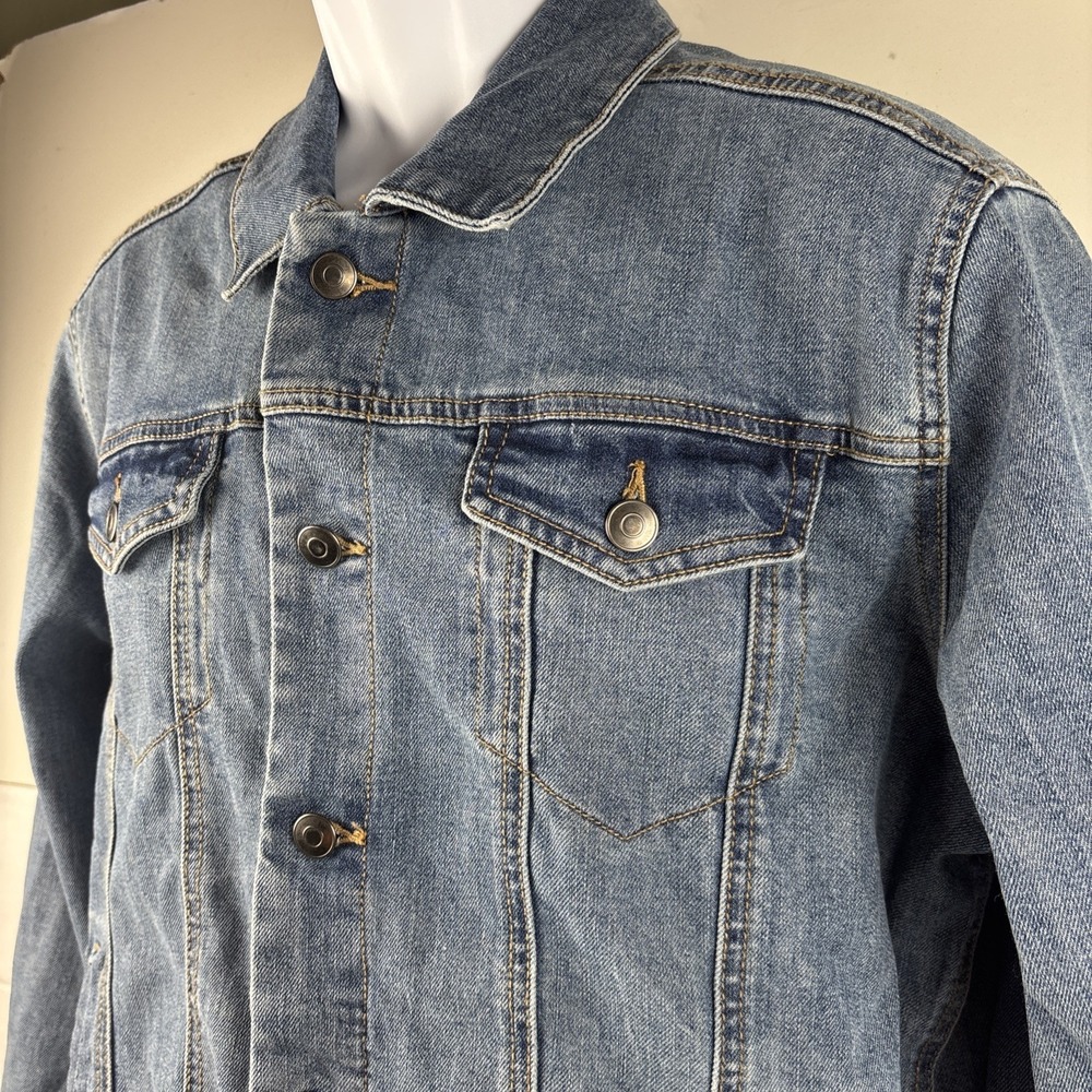 George Denim Trucker Jacket Mens L Medium Blue Stretch Cotton Blend Jean Work